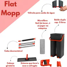 rodo mop Flat com balde microfibra lavável limpeza fácil e rápida
