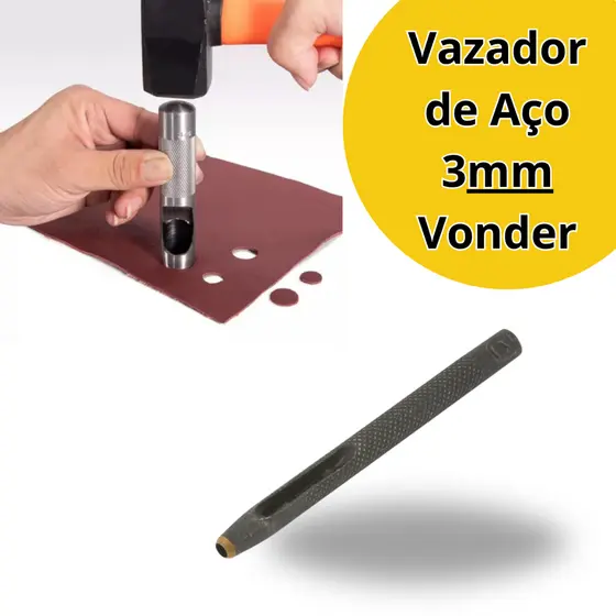 Furador Vazador 3mm Aço Couro Eva Junta Papelao Vonder - Vazador De Aço 3mm - Cilíndrico