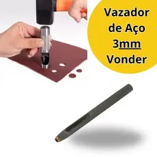 Furador Vazador 3mm Aço Couro Eva Junta Papelao Vonder - Vazador De Aço 3mm - Cilíndrico