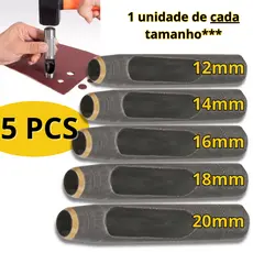 Kit 5 Peças Furador Vazador Couro Profissional 12,14,16,18,20mm Perfurador Cinto Agulhão Artesanato