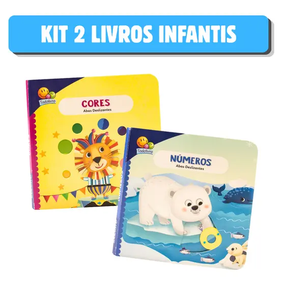 Kit 2 Livros Infantis Cartonados - Abas Deslizantes - Cores, Números
