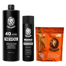 KIT Pó Descolorante Ametista Flash + Matizador Branco 250ml + Água Oxigenada 40 Vol 900ml Leon Barber