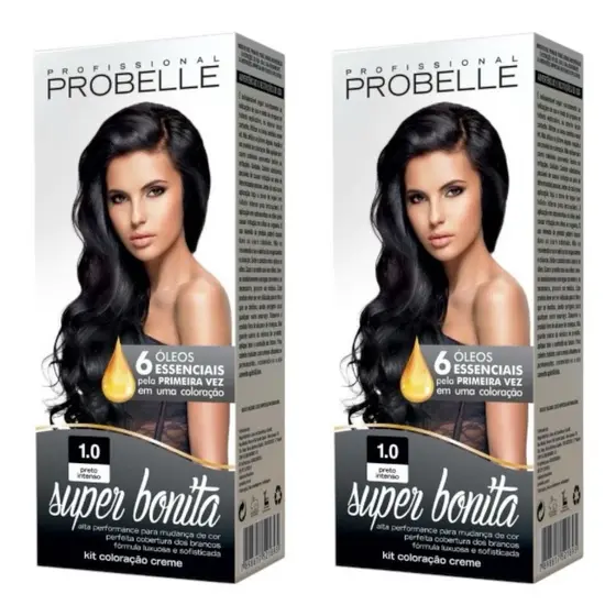 Kit com 2 Coloração Super Bonita 50g 1.0 - Preto intenso Probelle probelle