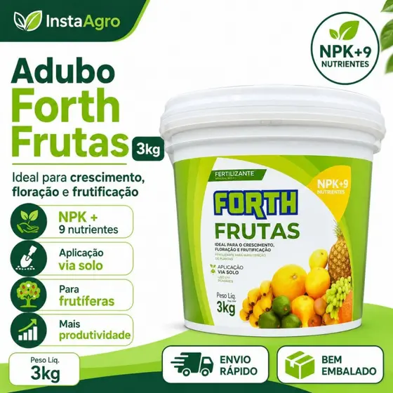 Fertilizante Forth Frutas Balde 3kg para Frutíferas Crescimento Floração Nutrição e Frutificação NPK+9