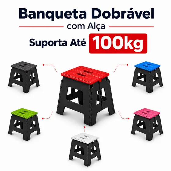Kit 3 Banqueta Dobrável Plástico Reforçado 100kg Banquinho Portátil Camping Pesca Compacto