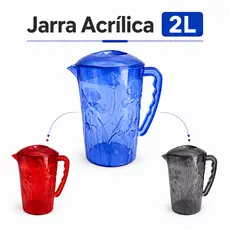 Jarra Acrílica 2L Transparente 3 Cores Tampa Prática Resistente Servir Suco Água Bebidas Cozinha
