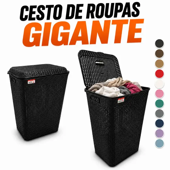 Cesto Roupa Suja 72L Gigante Tampa Plástico Reforçado Organizador Lavanderia Banheiro Quarto Resistente