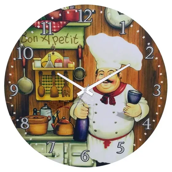 Relógio parede cozinha cozinheiro chefe vintage retro 30cm