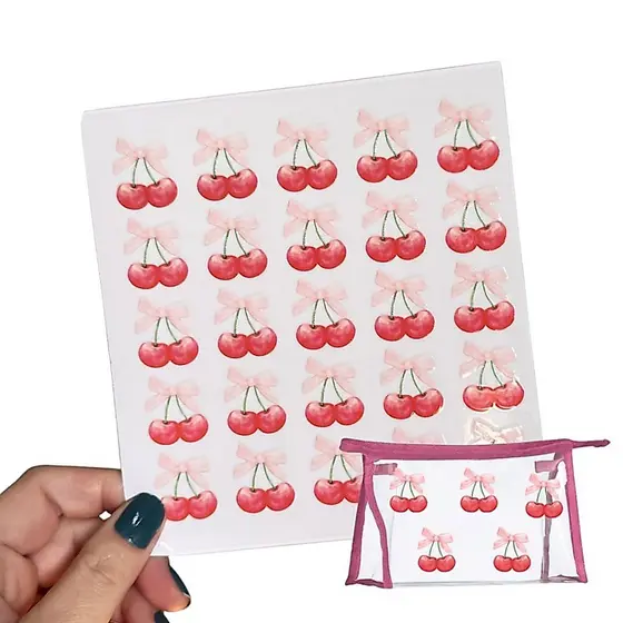 Adesivos Cereja Premium 2x2,5cm - 25 Unidades Laváveis e com Brilho!