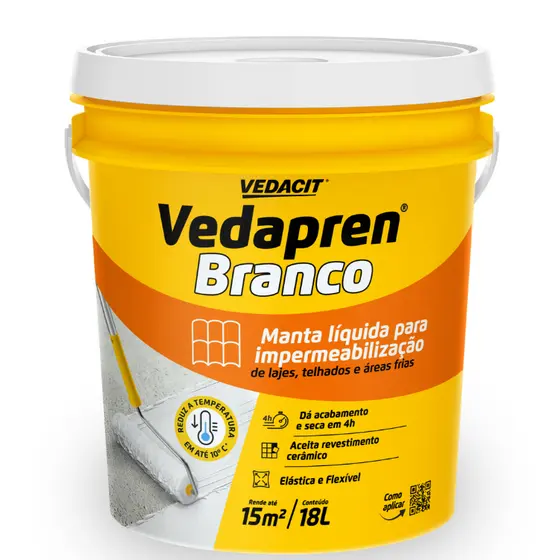Manta Líquida Acrílica Impermeabilizante 18KG Vedacit Vedapren Branco Cobertura Laje Casa Prédio