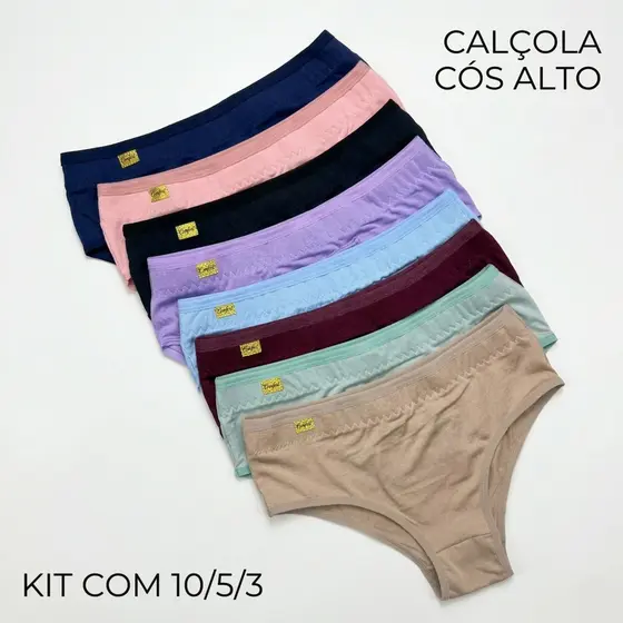Kit Calcinha Cintura Alta Cós Alto Segura Barriga Microfibra Conforto Reforçada Barato
