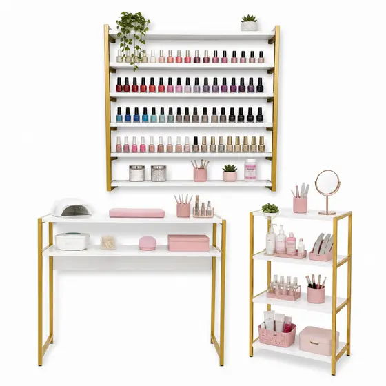 Kit Manicure Profissional Completo Mesa + Estante + Expositor