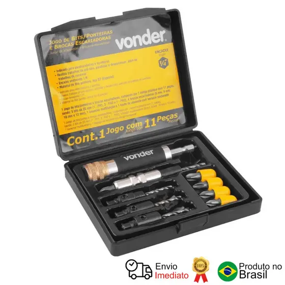 Jogo De Ponteiras E Brocas Escareadoras 11 Peças 1/4 Vonder