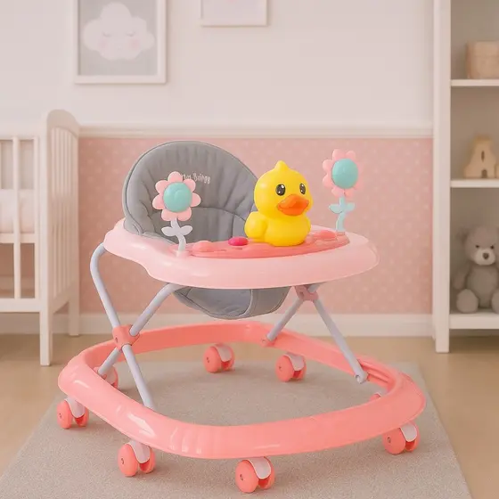 Andador Infantil Rosa Deend Para Bebê Com Patinho