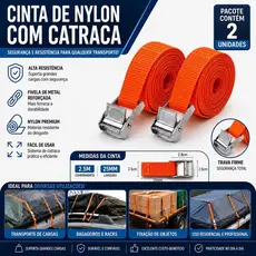 Kit 4 Cintas de Amarração com Catraca 2,5 Metros Nylon Premium Transporte de Cargas