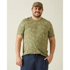 Camiseta Masculina Plus Size Folhagem Decote Redondo Meia Malha
