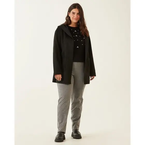 Calça Reta Básica Feminina Plus Size Cintura Média Em Algodão