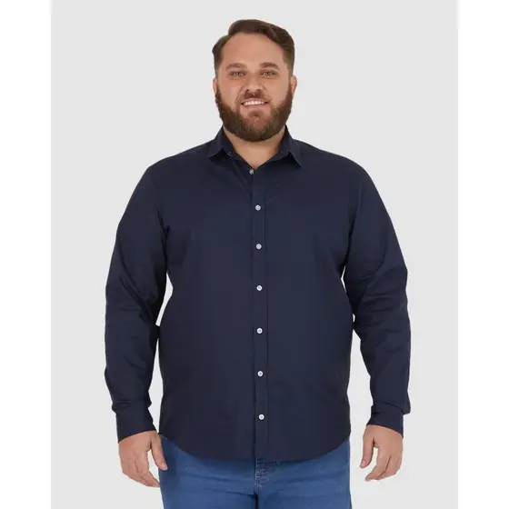 Camisa Básica Masculina Plus Size Manga Longa Em Tricoline