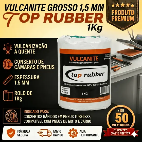 Vulcanite Grosso 1,5mm 1Kg | Borracha P/ Vulcanização a Quente de Câmaras e Pneus | Top Rubber