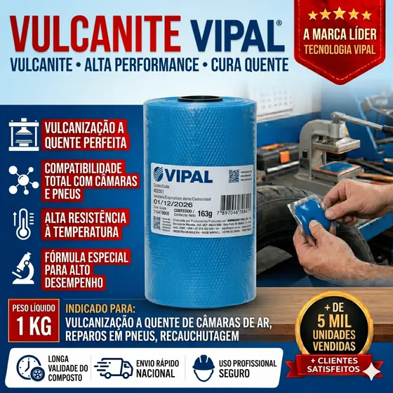 Borracha Vulcanite 1kg 160x1,0mm P/ Vulcanização a Quente e Conserto de Pneus e Câmaras de Ar | Vipal