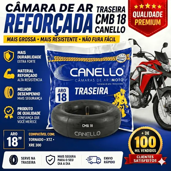 Câmara de Ar Traseira Grossa 2mm Uso Urbano 120/80/18 4.10/18 CRF, TORNADO 250, XTZ, XRE300 | CMB 18 | CANELLO