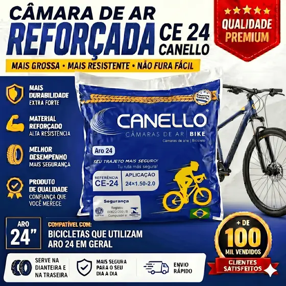 CÂMARA DE AR BICICLETA, CADEIRA DE RODA ARO 24 | CANELLO | CE 24 | VALVULA SCHRADER