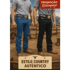 Kit 2 Calças Country Masculina Reta Jeans Linha Premium Delave e Preta Com Elastano