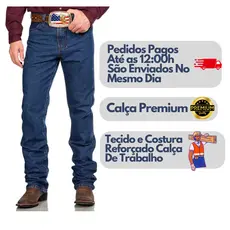 Calça Masculina Jeans Tradicional Reforçada Tecido Premium Cor Azul e Preto Promoção