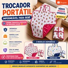 Trocador portátil impermeável 80 x 45 cm várias estampas dupla face dobrável lavável envio em 24h