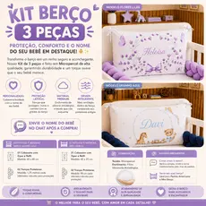 Kit Berço Americano ou Portátil ou Mini berço cabeceira personalizada nome + trança menino menina