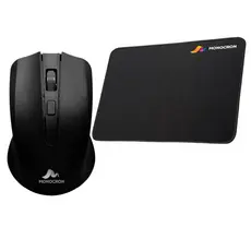 Kit Mouse Óptico Wireless 2.4GHz Sem Fio e Mouse Pad Monocron MN4W310 Preto Escritorio Ergonomico