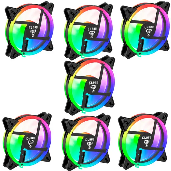 Kit 7 Cooler Fan Gamer Noto Rgb Clanm 4 Pinos Molex 120mm