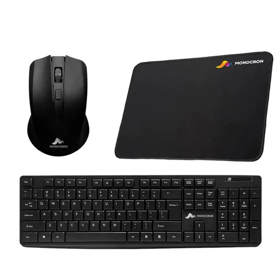 Kit Teclado e Mouse Sem Fio Wireless e Mouse Pad ABNT-2 USB 2.4GHz Teclado Numerico Monocron