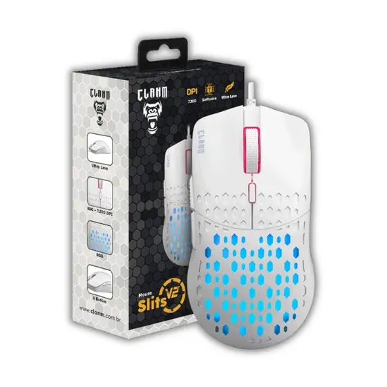 Mouse Gamer Branco Slits V2 7.200 Dpi Switch Huano Rgb Clanm