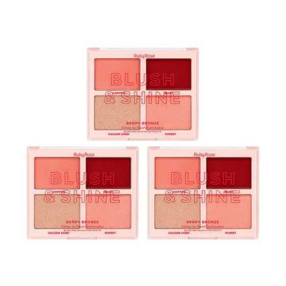 Paleta de Blush e Iluminador Berry Bronze Blush & Shine Ruby Rose HBM10012