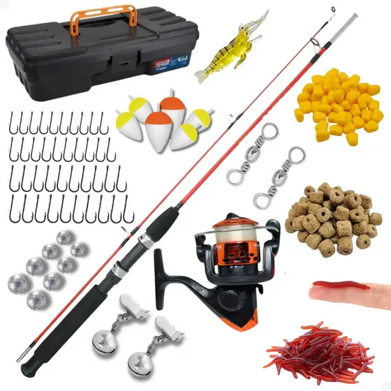 Kit Pesca 1,20m Fibra Vidro Barato Vara E Molinete Com Linha Maleta Acessórios