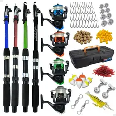 Kit De Pesca 4 Vara E 4 Molinete Com Linha Maleta Acessórios