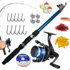 Kit De Pesca Completo Barato Vara Telescópica 1,70m + Molinete Com Linha e Acessórios