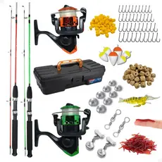 Kit Pesca 2 Vara 1,20m Fibra Vidro Maciça 2 Molinete + Linha Maleta Acessórios