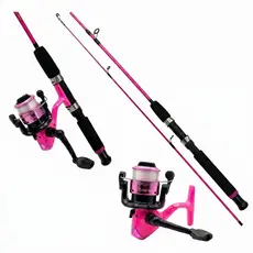 Kit De Pesca Rosa Vara Fibra de Vidro 1.20m 6.3kg e Molinete 200 Leve Drag 3kg Feminino