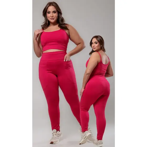 Conjunto Academia Fitness PLUS SIZE Top Legging Suplex Premium Bojo Removível