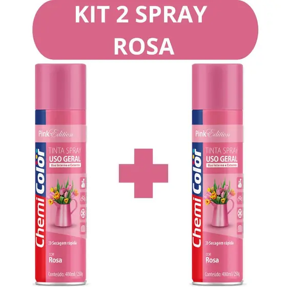 Kit 2 Tinta Spray Rosa Chemicolor 400ML Secagem Rapida Madeira Ferro Metal MDF