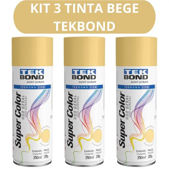 Kit 3 Tintas Spray Bege Tekbond Uso Geral 350ML Secagem Rapida Metal Madeira Gesso Ferro MDF