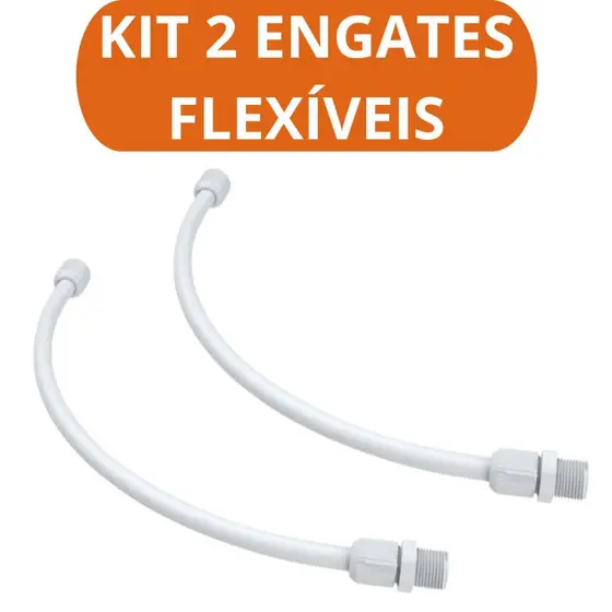Kit 2 Engate Rabicho Mangueira Flexível Plastica Branca Agua Fria Banheiro Cozinha