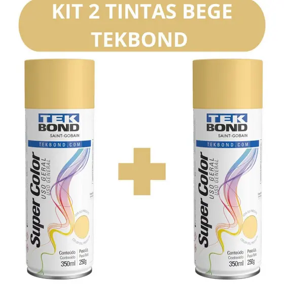 Kit 2 Tintas Spray Uso Geral 350ML Bege Tekbond Secagem Rapida Metal Madeira Ferro MDF