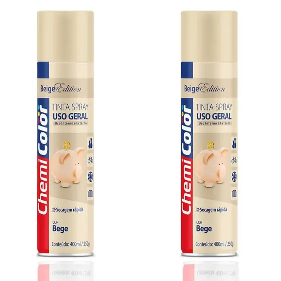 Kit 2 Tintas Spray Bege Chemicolor Uso Geral 400ml Secagem Rapida Metal MDF Ceramica Gesso Vime