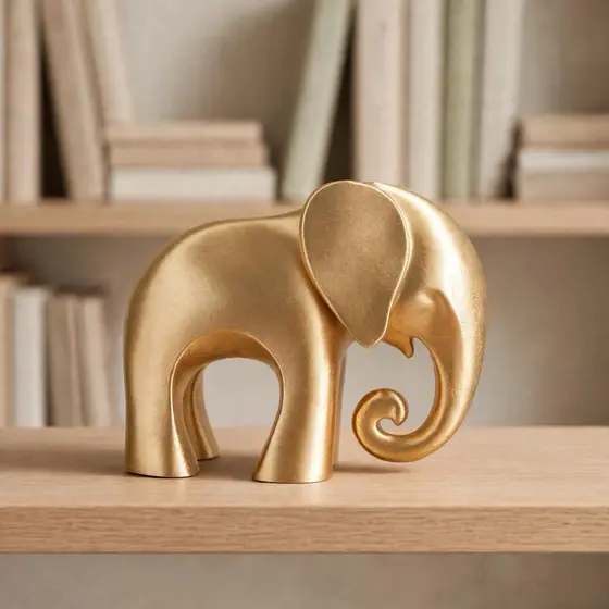 Enfeite Decorativo Elefante da sorte Dourado Branco Preto Para Sala Quarto Escritório
