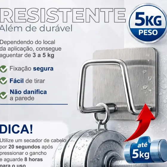Kit Gancho Aço Inox 1/2/3/5