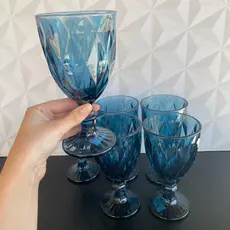 Conjunto Taças Vidro Jogo 6 Peças Taça Bebida Mesa Decor Premium Casa Presente Azul Milbani 330ml