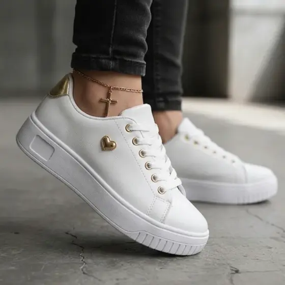Tênis Casual Feminino Branco Plataforma Leve Confortável
